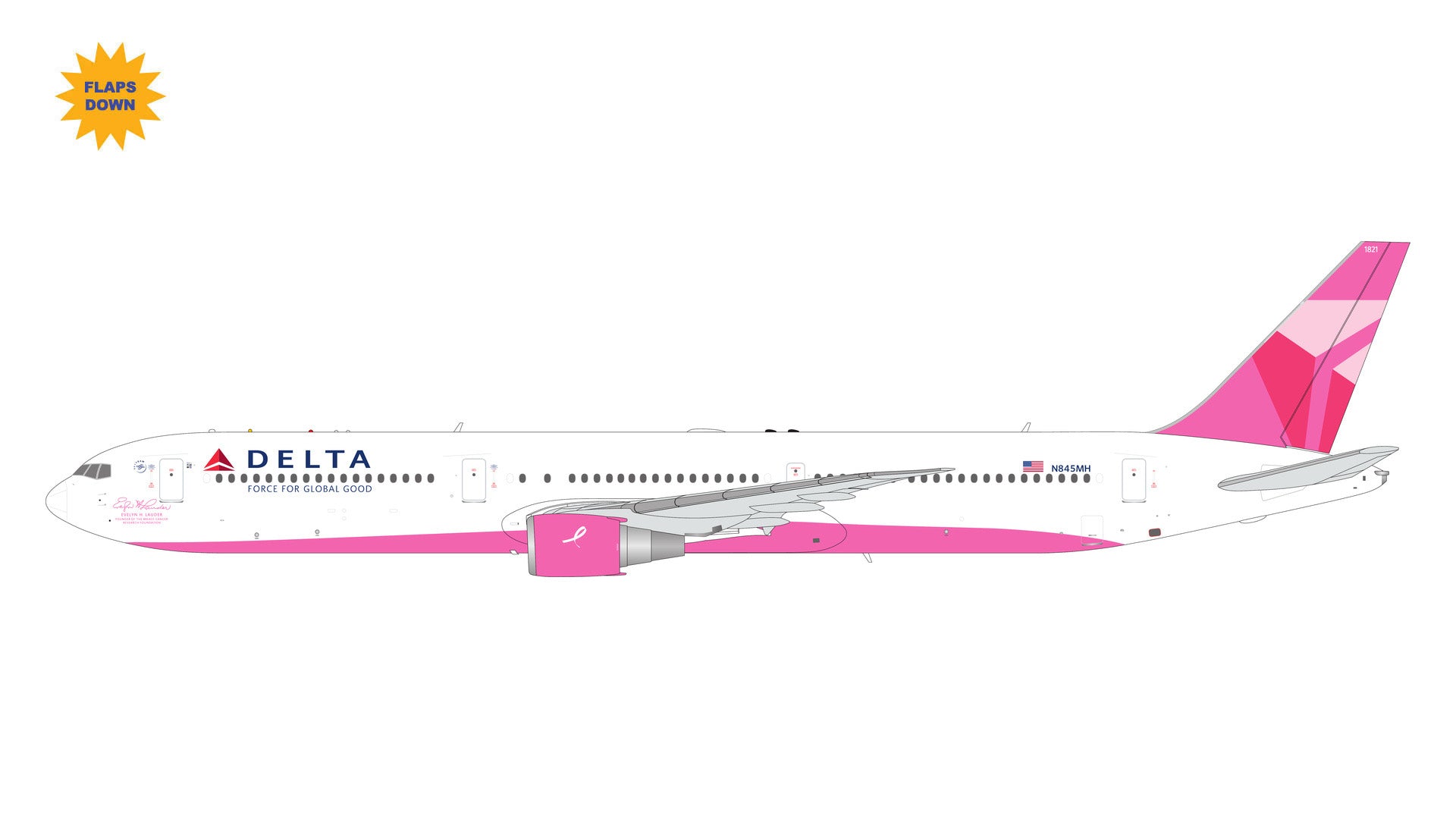 Delta Air Lines (Pink Plane/Breast Cancer Livery) / Boeing 767-400ER (Flaps Down) / N845MH / G2DAL1451F / 1:200 elaviadormodels