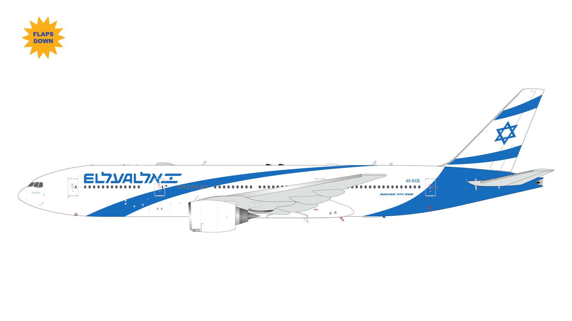 El Al Israel Airlines / Boeing 777-200 (Flaps Down) / G2ELY1529F / 4X-ECE / 1:200 elaviadormodels