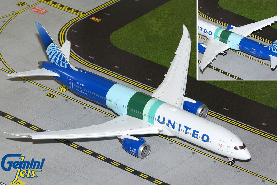 United Airlines (The Future is SAF Livery, Flaps Down) / Boeing 787-9 Dreamliner / N24988 / G2UAL1395F / 1:200 elaviadormodels
