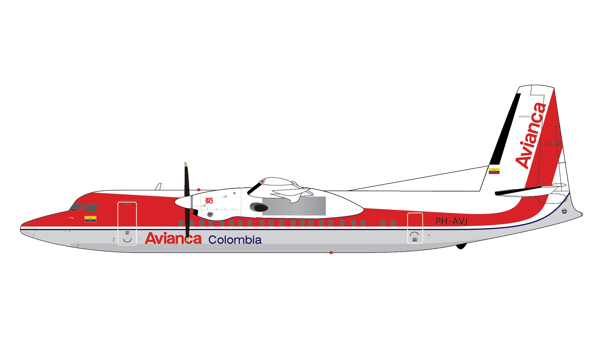 Avianca Colombia / Fokker 50 / PH-AVJ / G2AVA1500 / 1:200 elaviadormodels