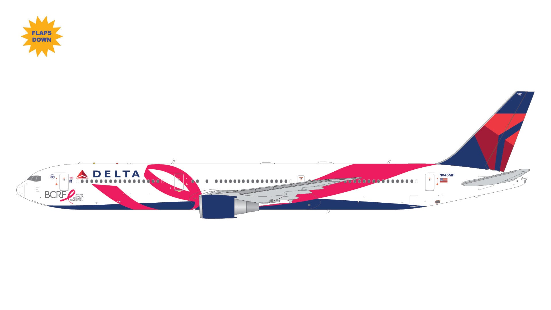 Delta Air Lines ("BCRF" Red Ribbon Livery) / Boeing 767-400ER (Flaps Down) / N845MH / G2DAL1446F / 1:200 elaviadormodels