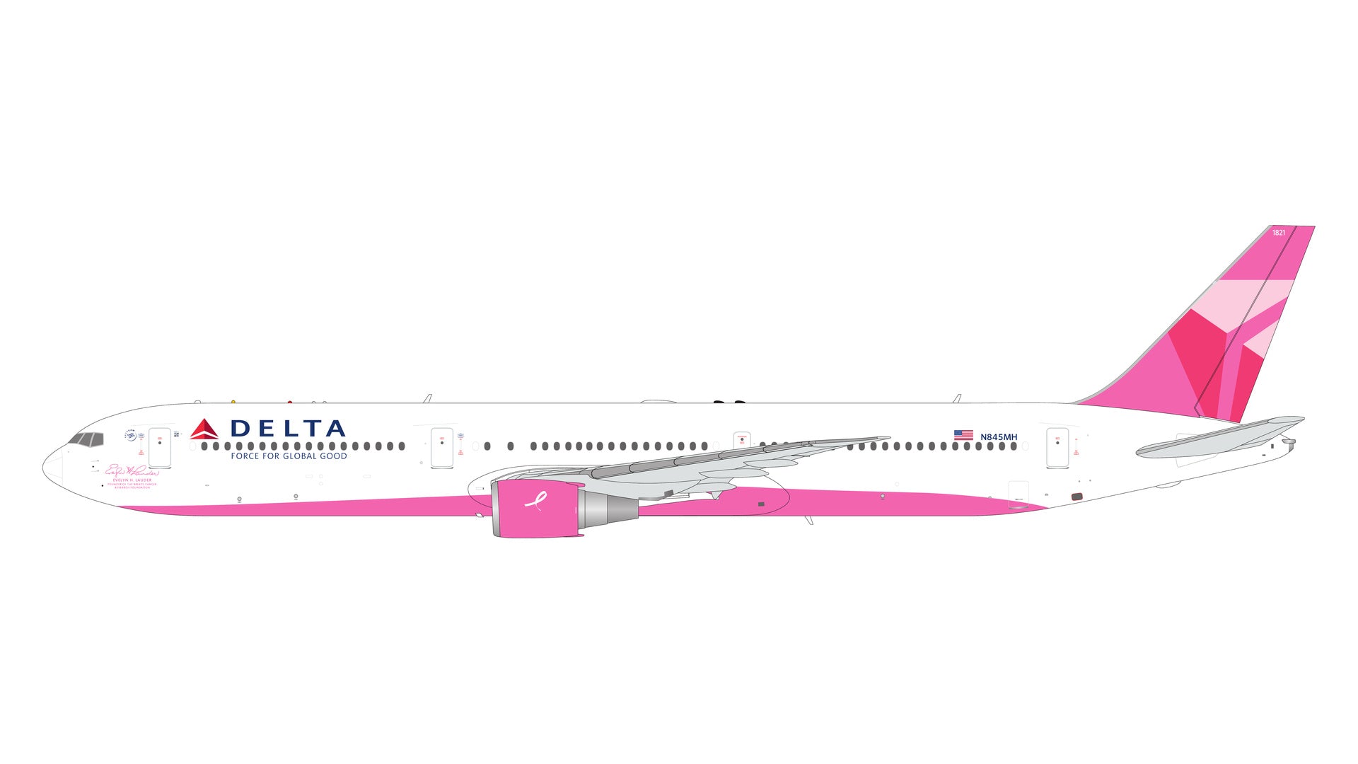 Delta Air Lines (Pink Plane/Breast Cancer Livery) / Boeing 767-400ER (Flaps Up) / N845MH / G2DAL1451 / 1:200 elaviadormodels