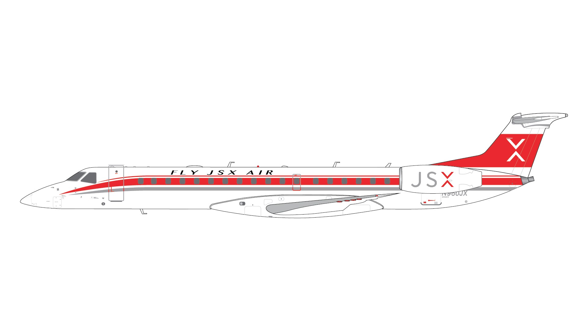 JSX “Fly JSX Air” Retro livery/ Embraer E145R/ N960JX/ G2JSX1505 / 1:200 elaviadormodels