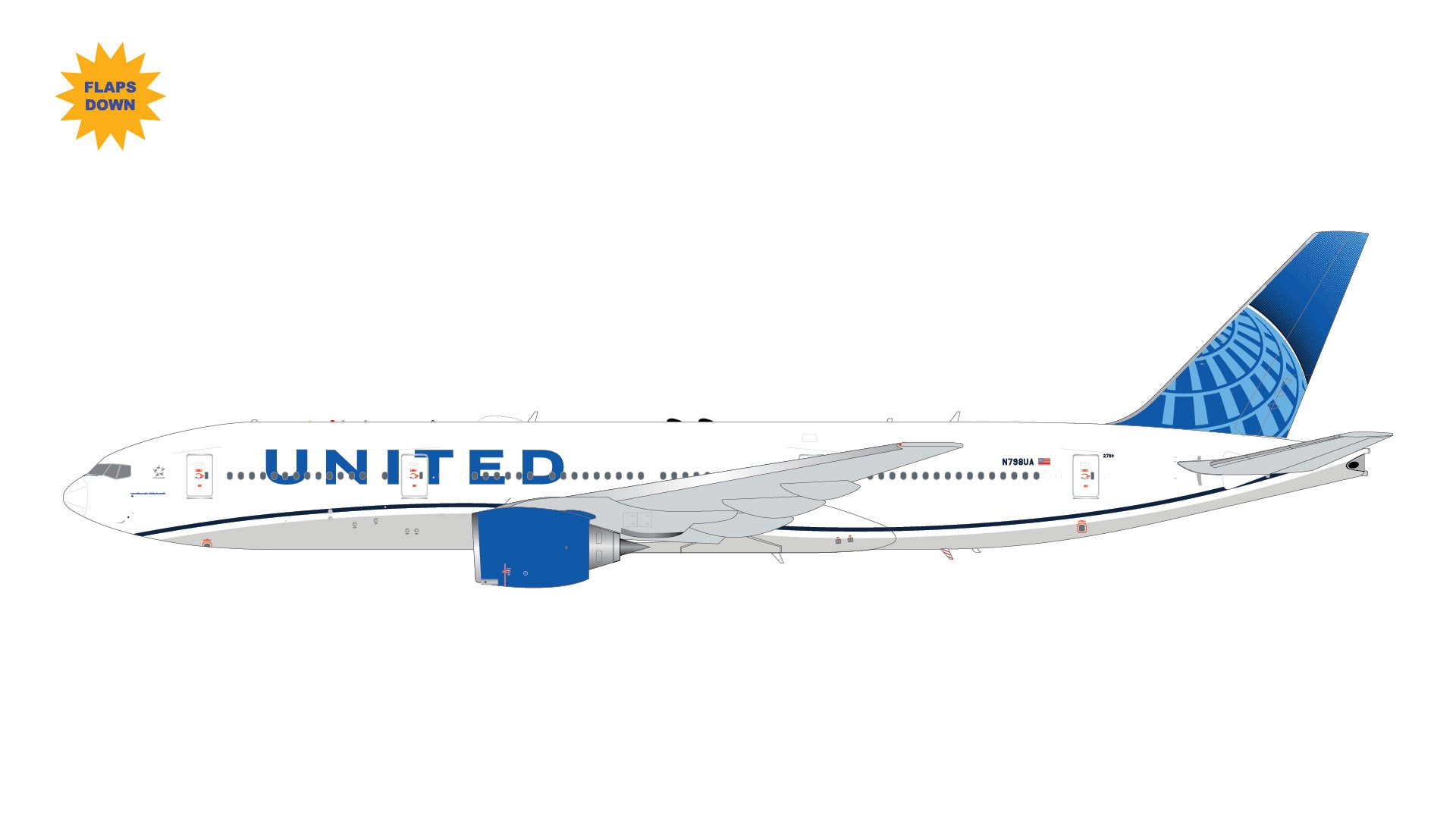 United Airlines / Boeing 777-200 (Flaps Down) / N798UA / G2UAL1260F / 1:200 elaviadormodels