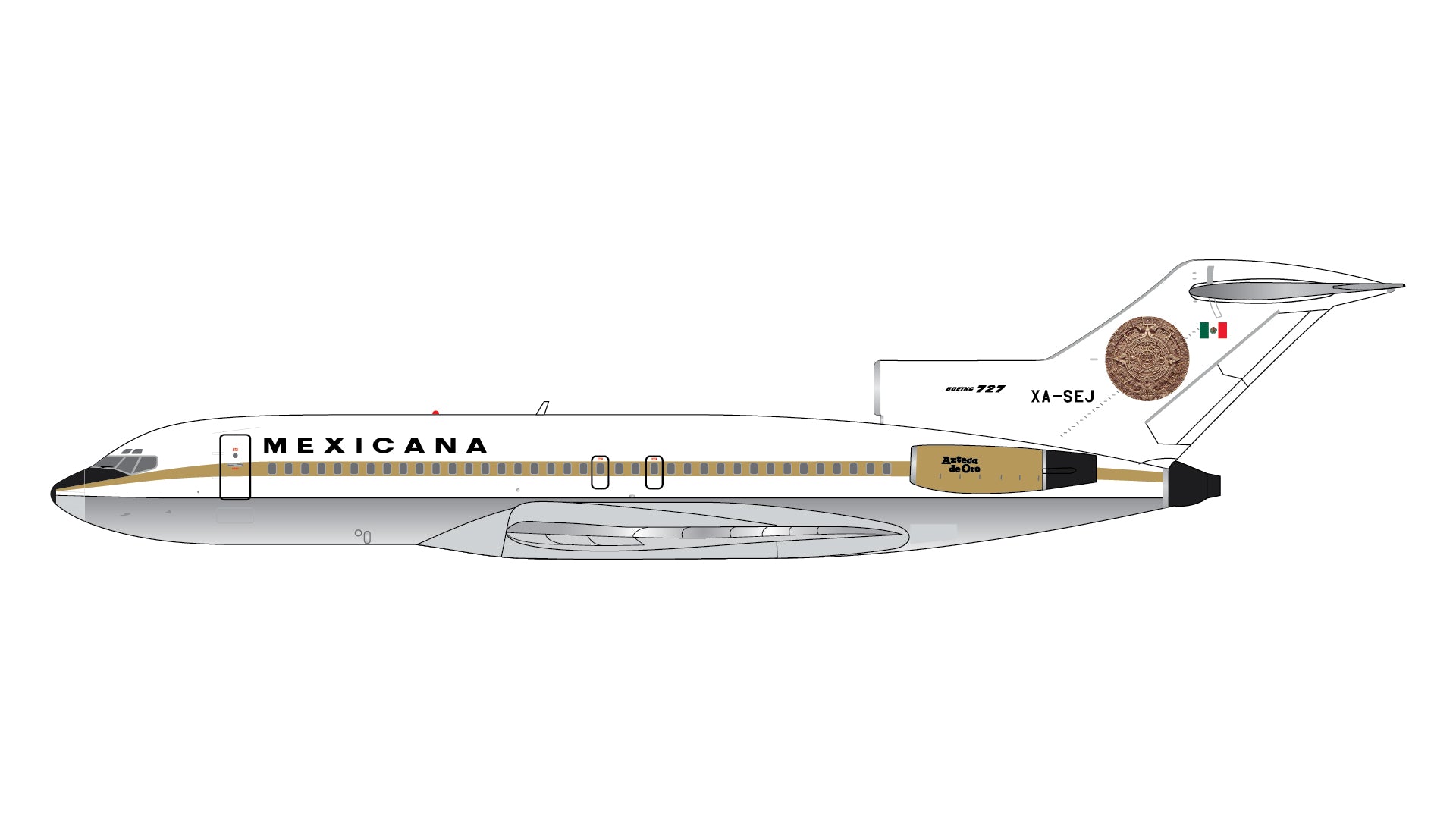 Mexicana ("Azteca de Oro" Livery) / Boeing B727-100 / XA-SEJ / GJMXA2351 / 1:400 elaviadormodels