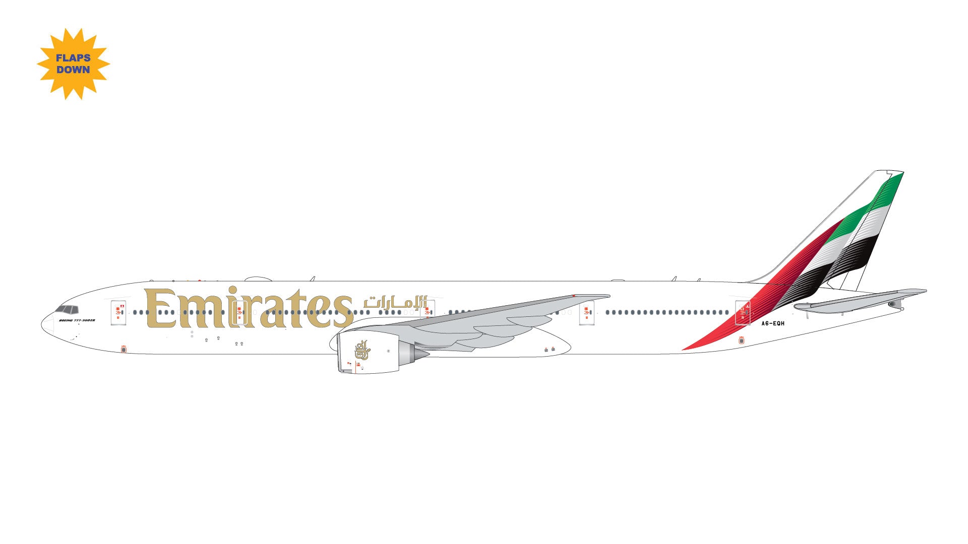 Emirates / Boeing 777-300ER (Flaps Down) / A6-EQH / GJUAE2318F / 1:400 elaviadormodels