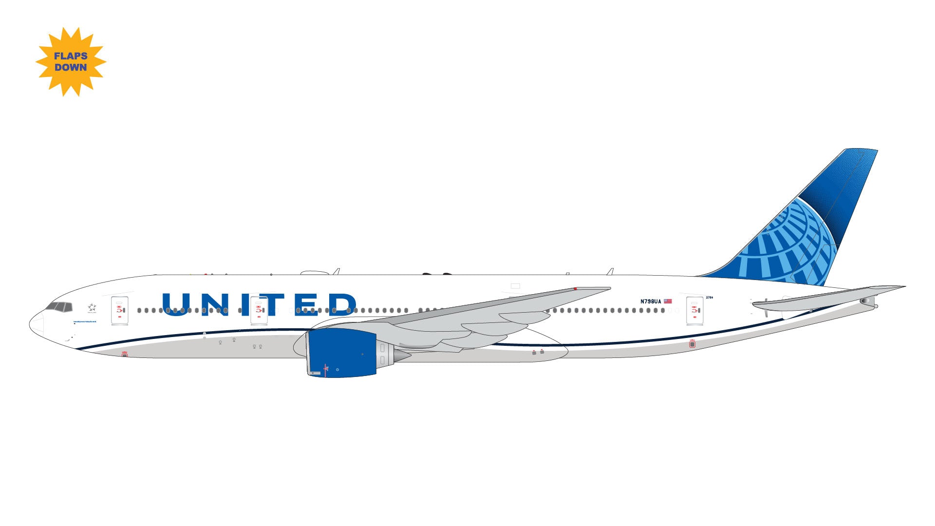 United Airlines / Boeing 777-200 (flaps down) / N798UA / GJUAL2230F / 1:400 elaviadormodels