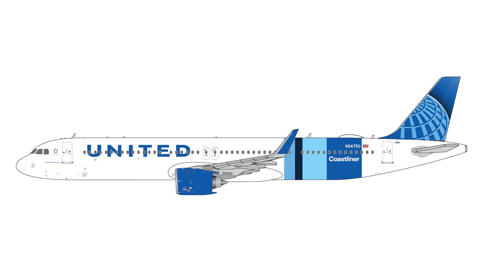 United Airlines "Coastliner" / Airbus A321neo / N94750 / GJUAL2473 / 1:400 elaviadormodels